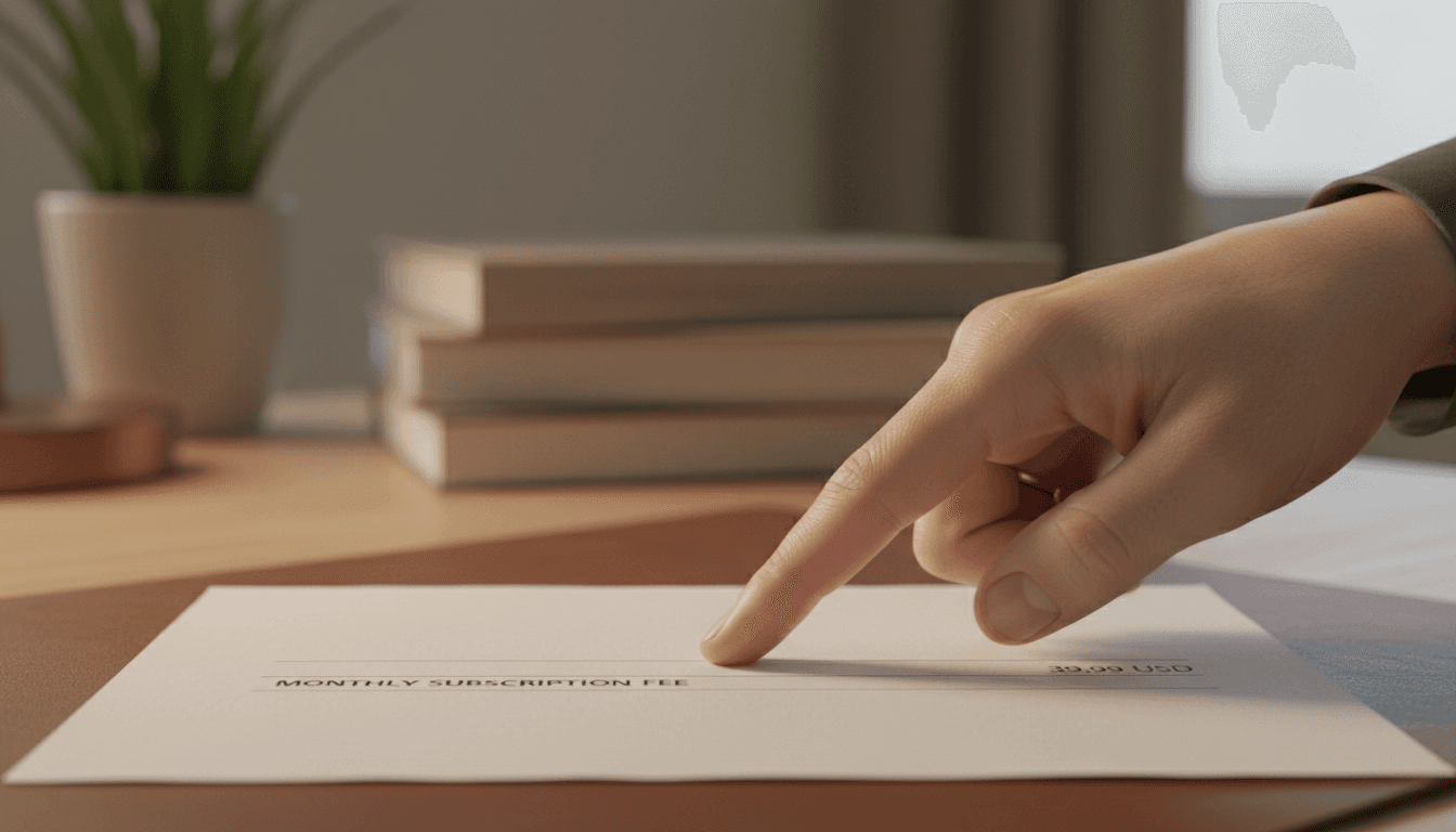 Hand pointing at a line item on a billing statement