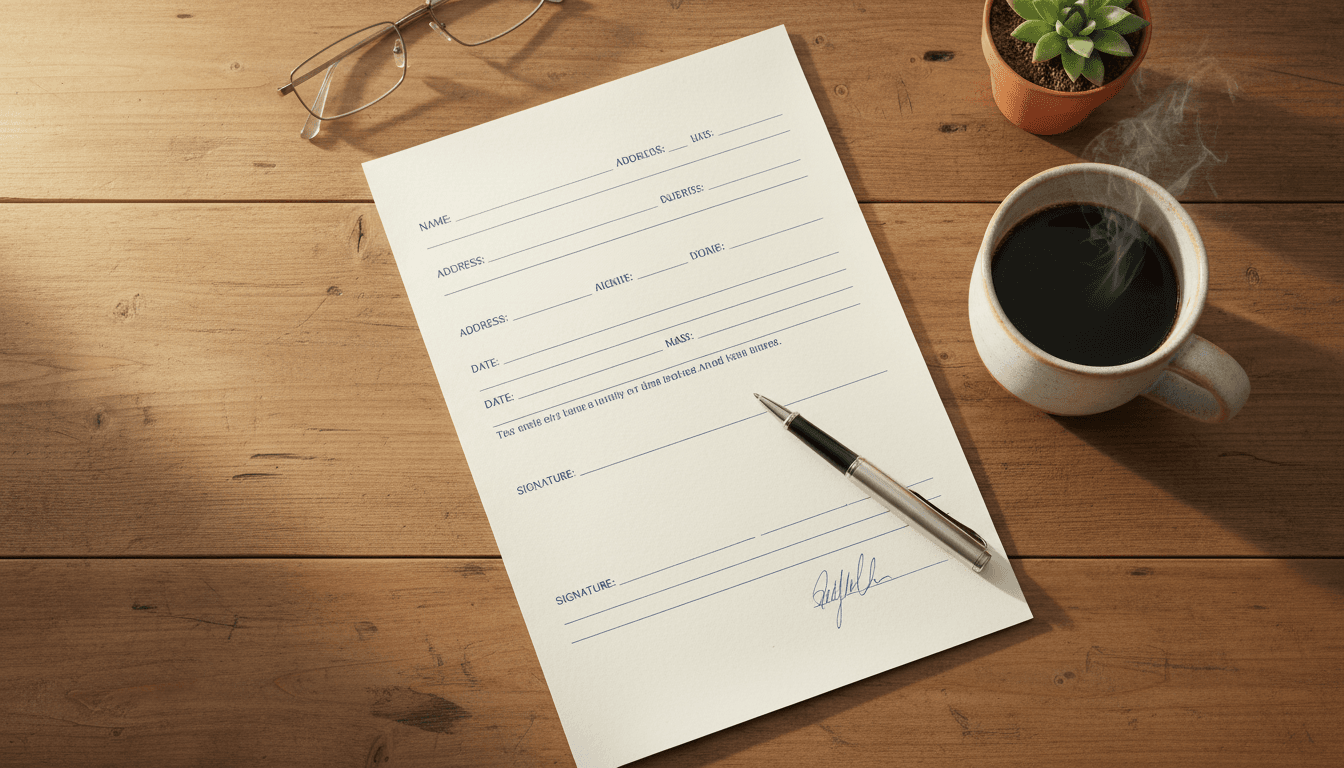 Form and pen on a desk