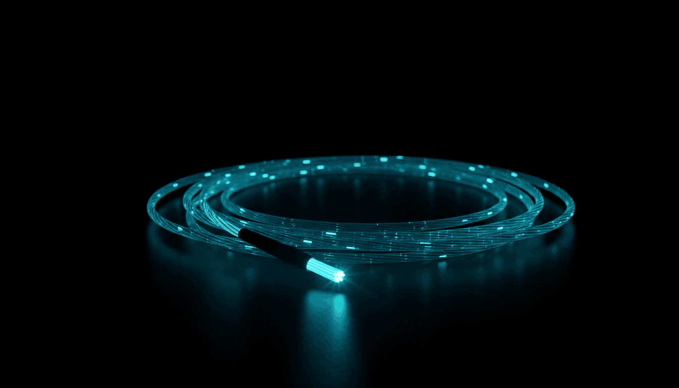 Fiber optic cable glowing